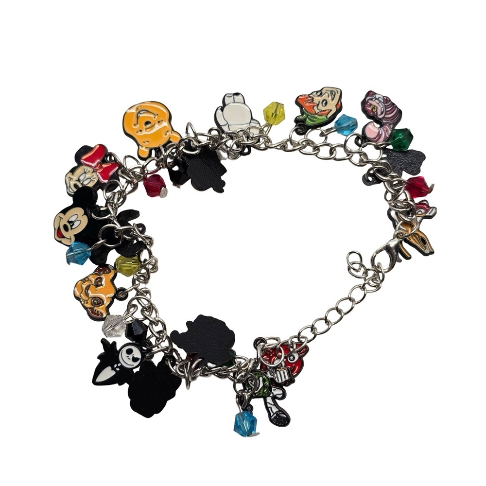Disney Character Charm Bracelet Silver Tone Y2K Dangle Bead - Picture 3 of 5